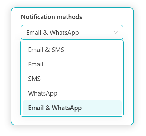 Step 3: Selecting WhatsApp as a notification method in the ReceptionHQ client portal